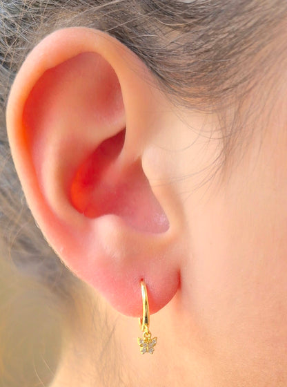 Butterfly Huggie Hoop Earrings - 14ct gold plated