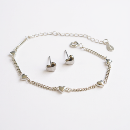 Hearts Bracelet and earrings jewellery set - 925 Sterling Silver