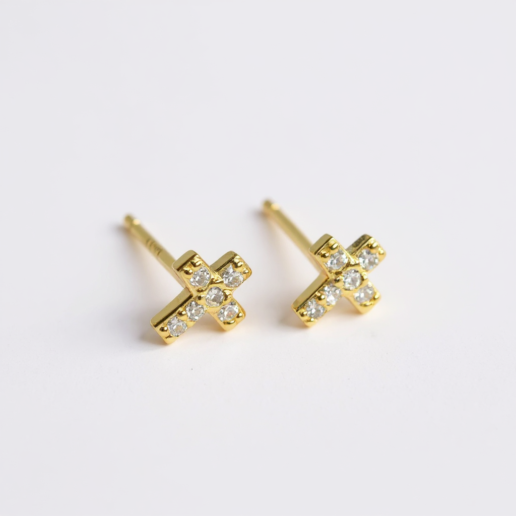 Signature Cross Stud Earrings - 14ct Gold Plated