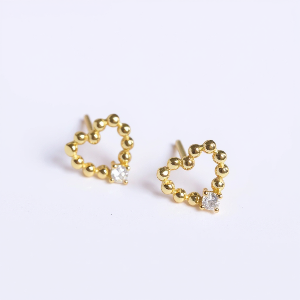 Dainty Heart Stud Earrings - 14ct Gold Plated