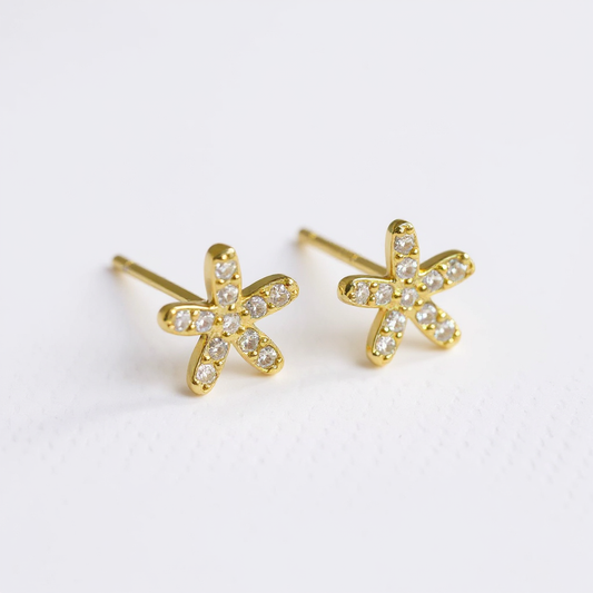 Flower Stud Earrings - 14ct gold plated