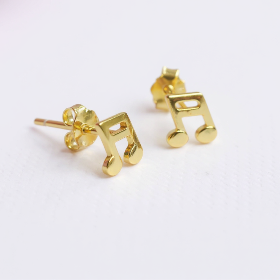 Music Note Stud Earrings - 18ct gold plated