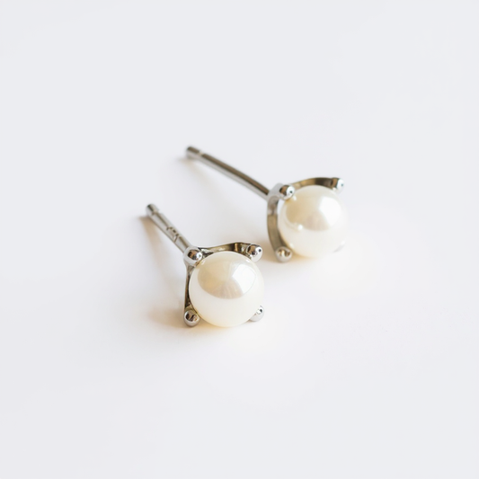 Pearl Stud Earrings - 925 Sterling Silver
