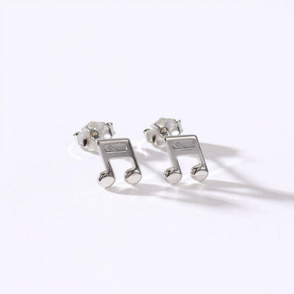 Music Note Stud Earrings - 925 Sterling Silver