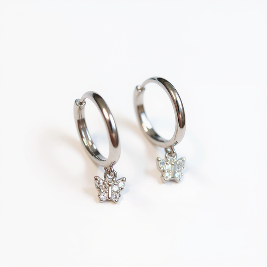 Butterfly Huggie Hoop Earrings - 925 Sterling Silver