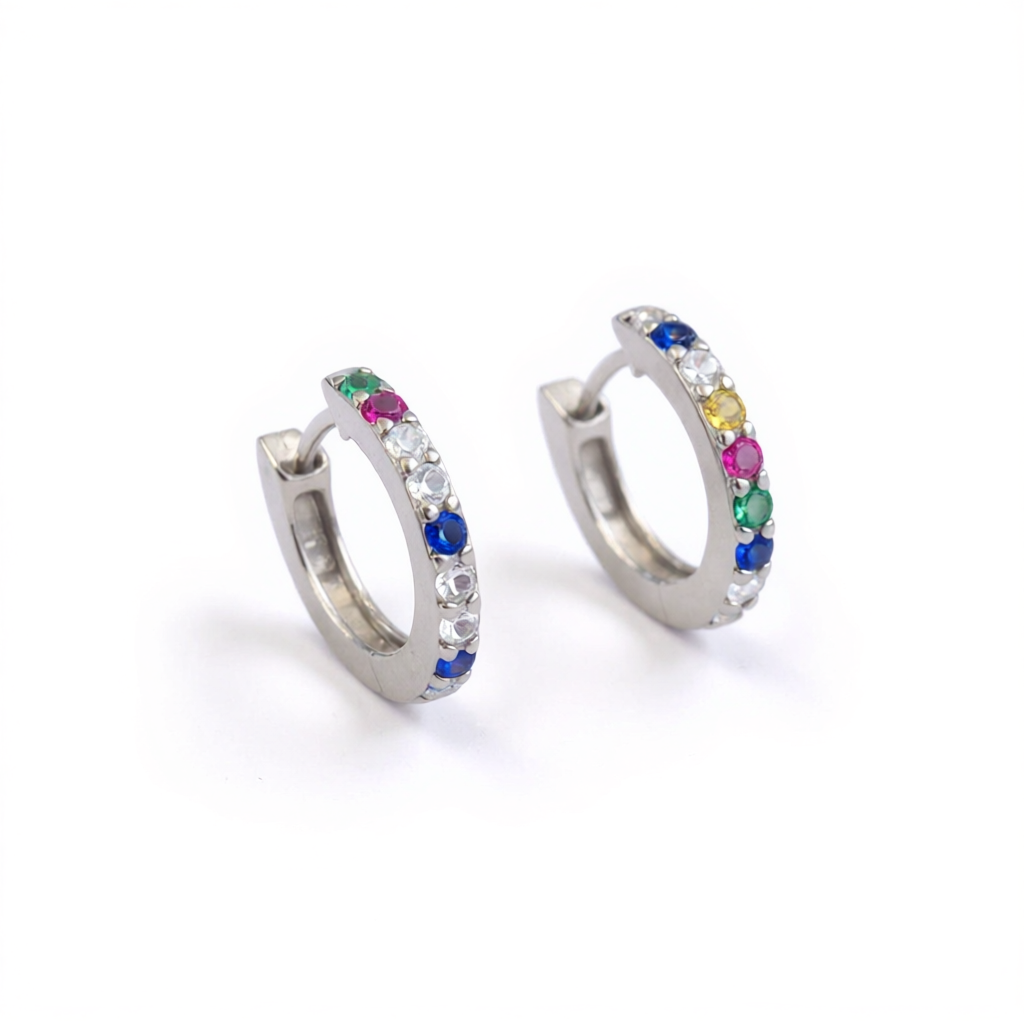 Rainbow Huggie Earrings - 925 Sterling Silver