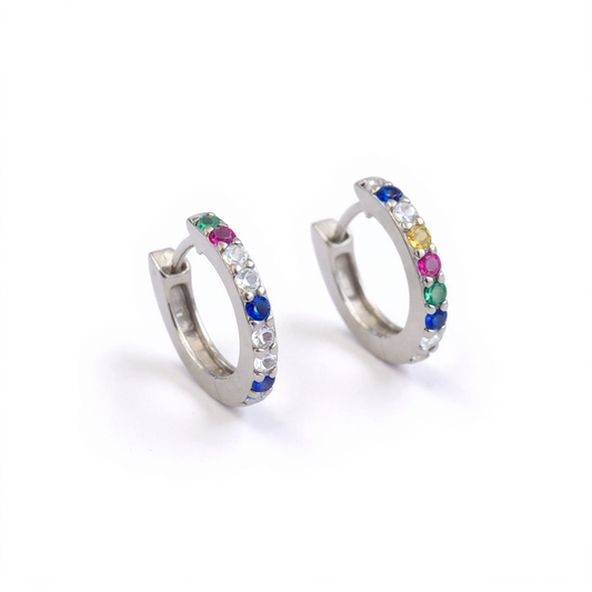 Rainbow Huggie Earrings - 925 Sterling Silver