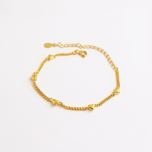 Hearts Bracelet - 14ct Gold Plated